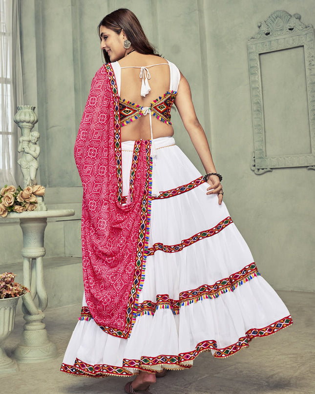 White Georgette Gamthi Work Chaniya Choli