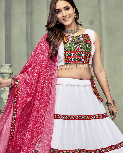 White Georgette Gamthi Work Chaniya Choli