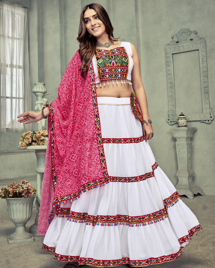 White Georgette Gamthi Work Chaniya Choli
