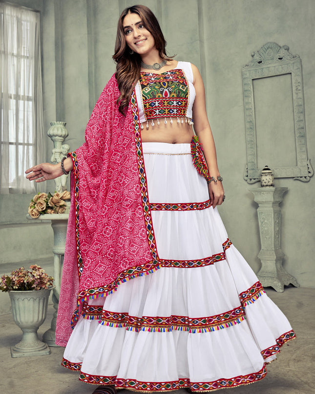 White Georgette Gamthi Work Chaniya Choli