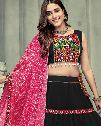 Black Georgette Gamthi Work Chaniya Choli