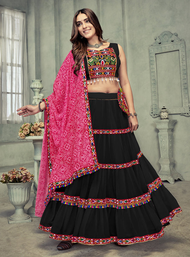 Black Georgette Gamthi Work Chaniya Choli