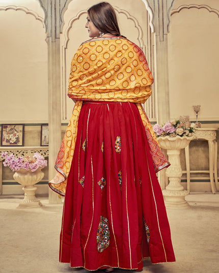 Crimson Red Cotton Silk Gamthi Work Chaniya Choli