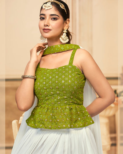 White Pure Georgette Embroidered Lehenga Choli For Festival