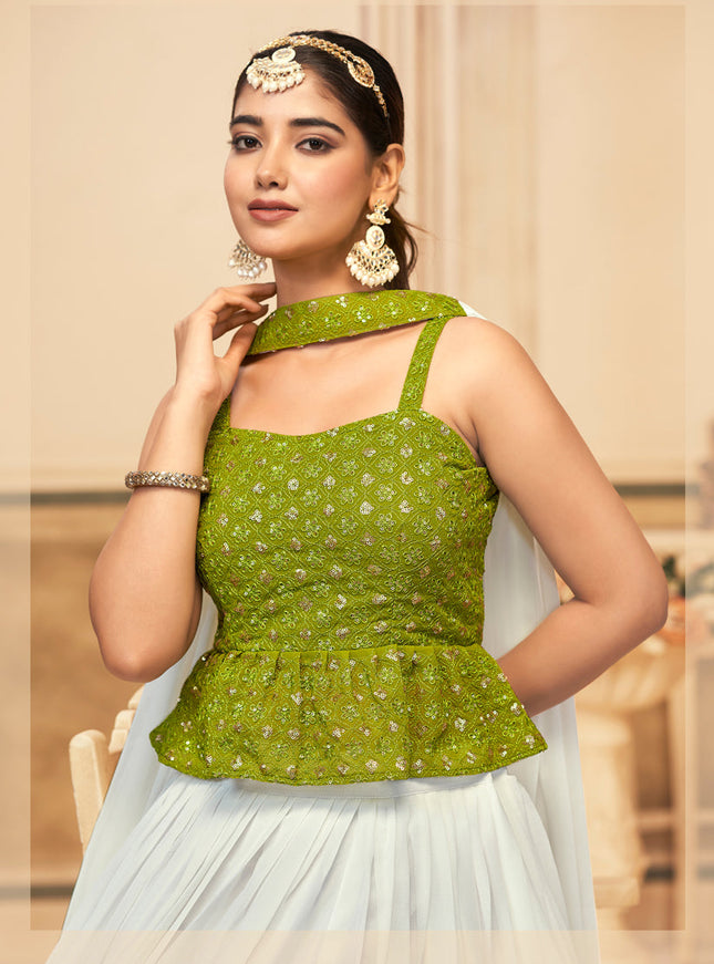 White Pure Georgette Embroidered Lehenga Choli For Festival