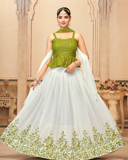 White Pure Georgette Embroidered Lehenga Choli For Festival