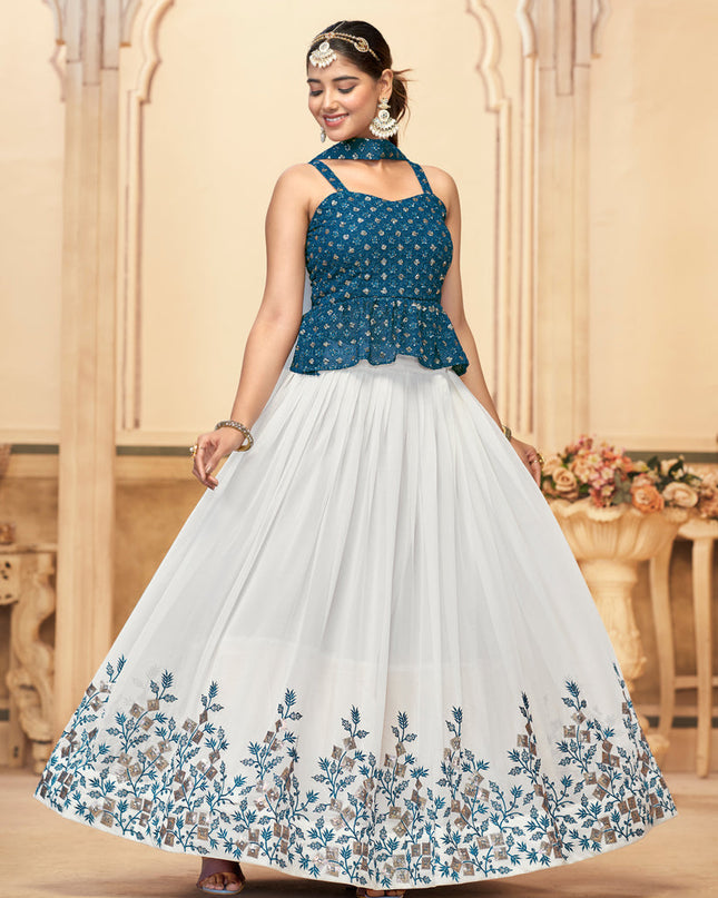 White Pure Georgette Embroidered Lehenga Choli For Festival