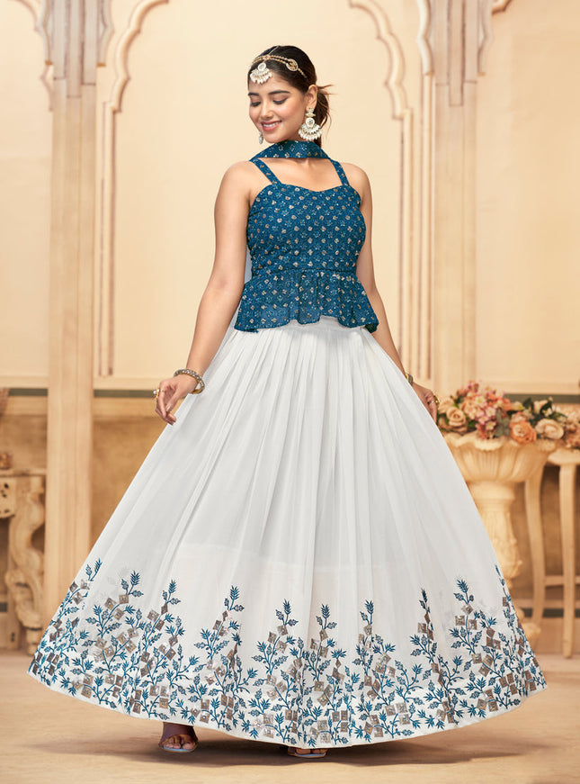 White Pure Georgette Embroidered Lehenga Choli For Festival