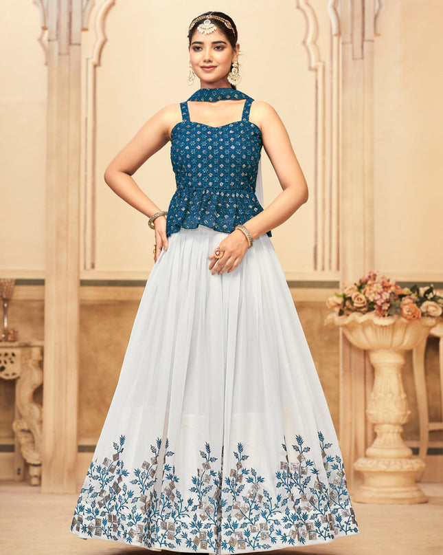 White Pure Georgette Embroidered Lehenga Choli For Festival