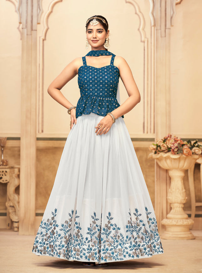 White Pure Georgette Embroidered Lehenga Choli For Festival