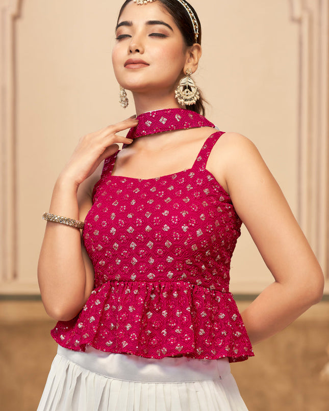 White Pure Georgette Embroidered Lehenga Choli For Festival