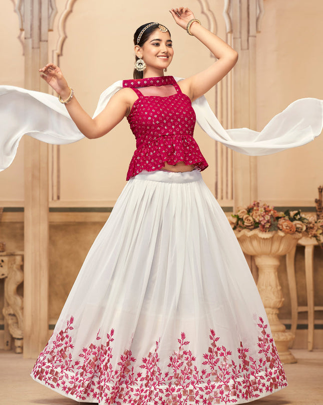 White Pure Georgette Embroidered Lehenga Choli For Festival