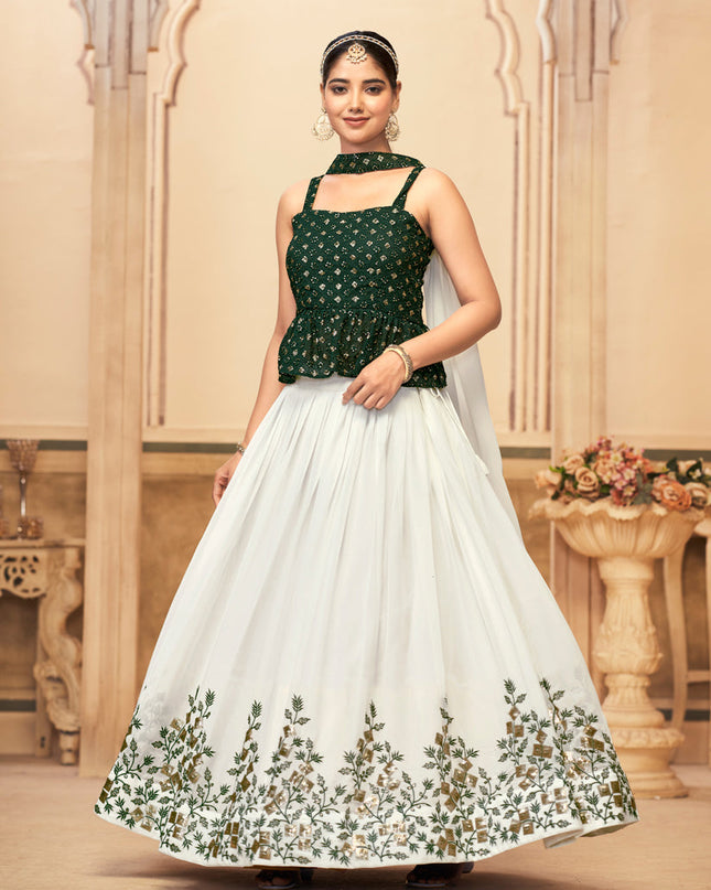White Pure Georgette Embroidered Lehenga Choli For Festival