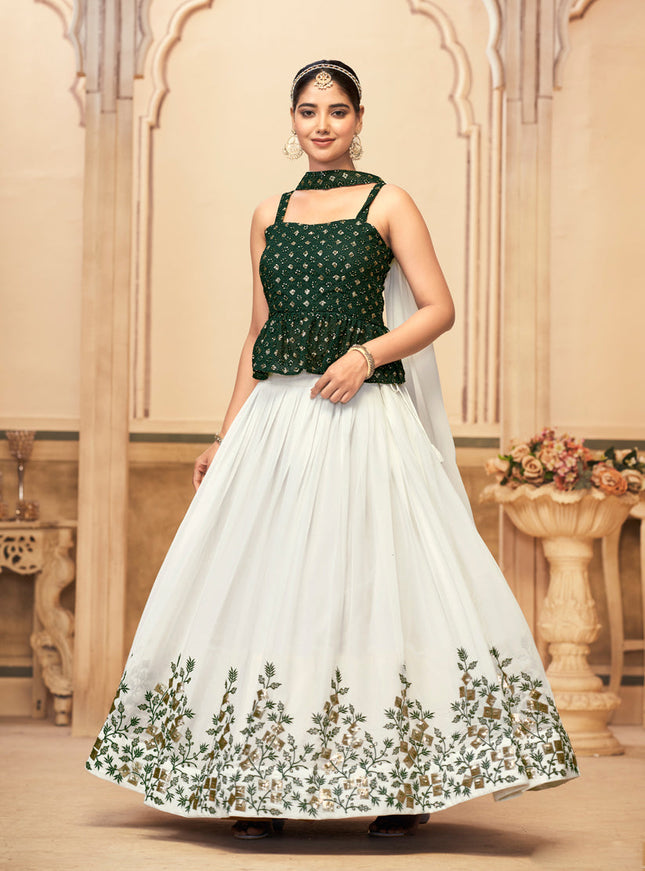 White Pure Georgette Embroidered Lehenga Choli For Festival