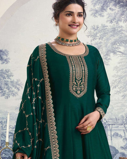 Prachi Desai Pine Green Georgette Silk Embroidered Designer Anarkali Dress