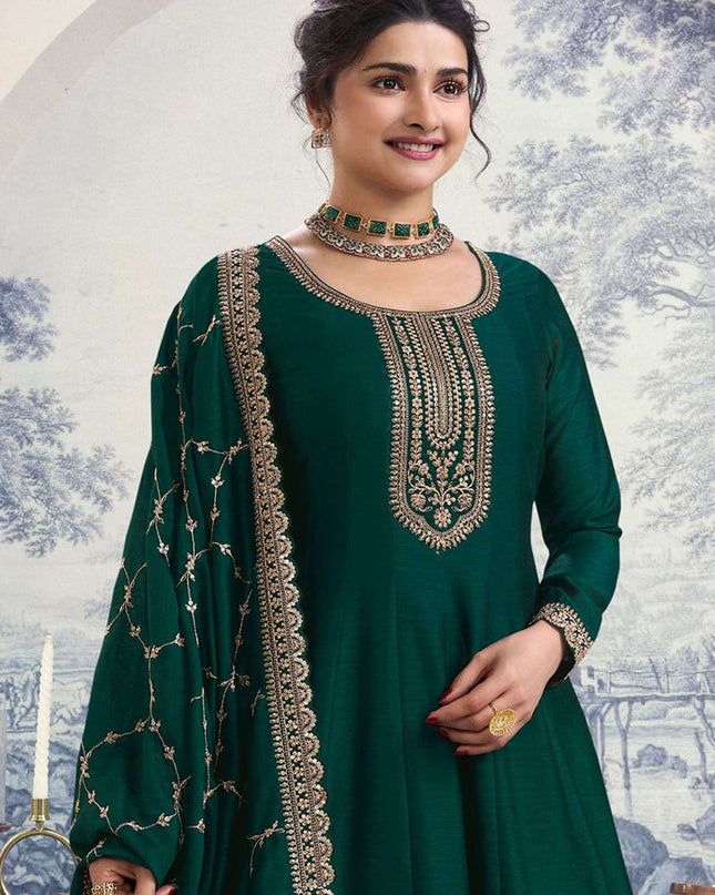 Prachi Desai Pine Green Georgette Silk Embroidered Designer Anarkali Dress