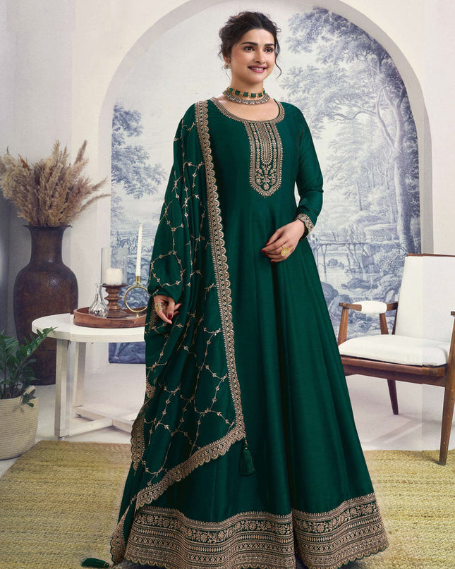 Prachi Desai Pine Green Georgette Silk Embroidered Designer Anarkali Dress