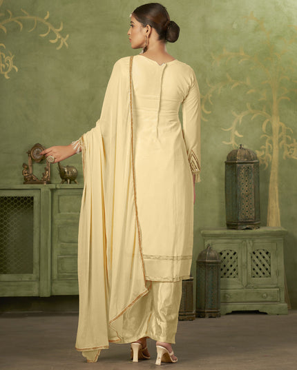 Beige Georgette Embroidered Palazzo Suit