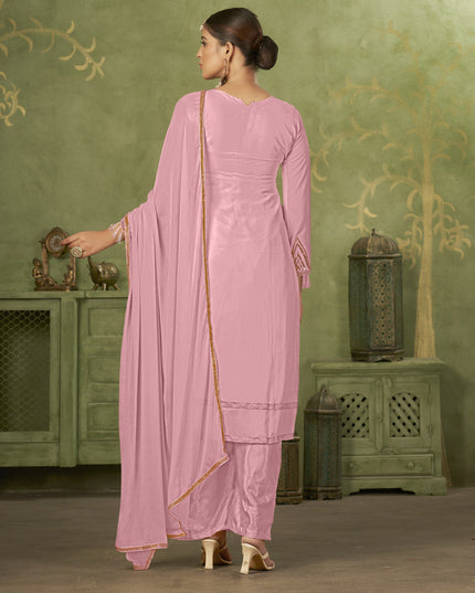 Pink Georgette Embroidered Palazzo Suit
