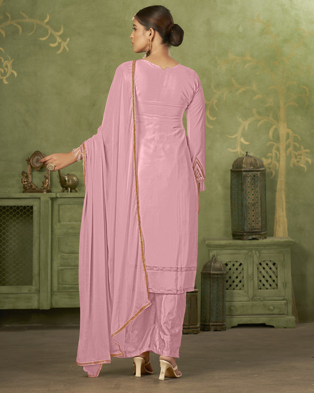 Pink Georgette Embroidered Palazzo Suit