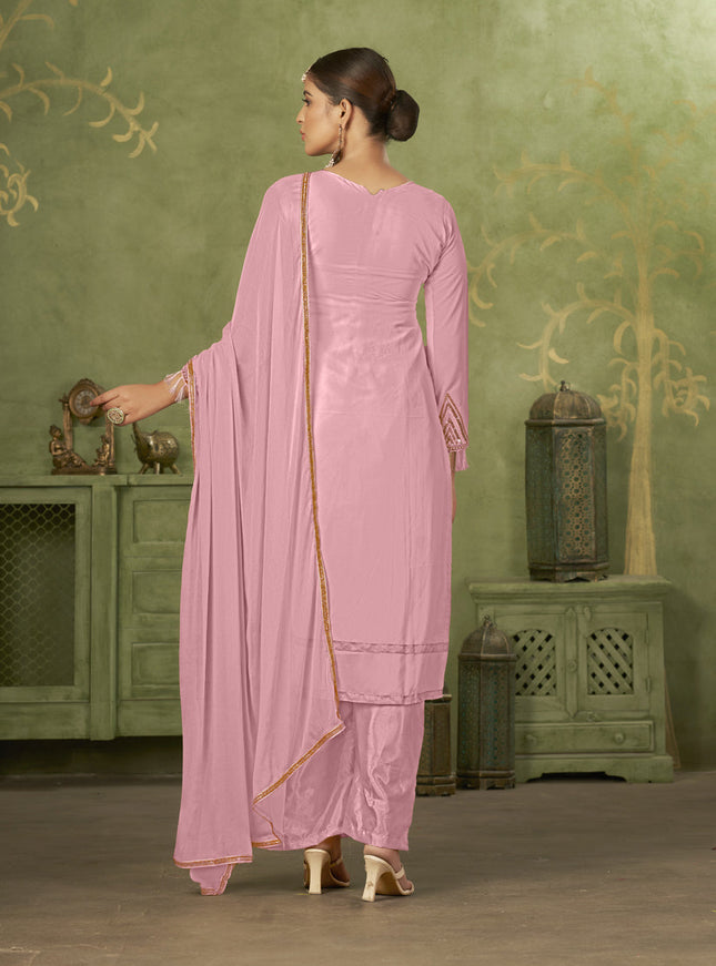 Pink Georgette Embroidered Palazzo Suit
