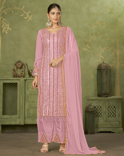 Pink Georgette Embroidered Palazzo Suit