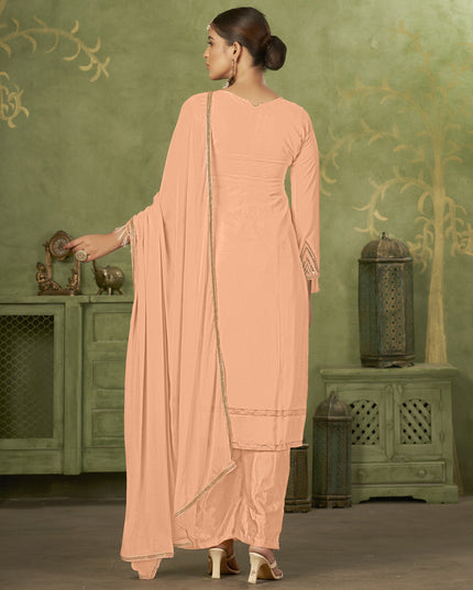 Peach Georgette Embroidered Palazzo Suit