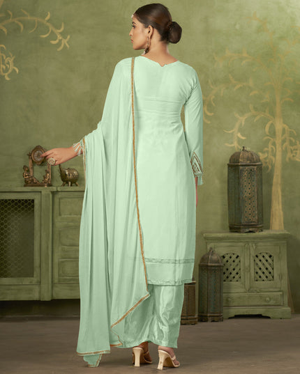 Sea Green Georgette Embroidered Palazzo Suit
