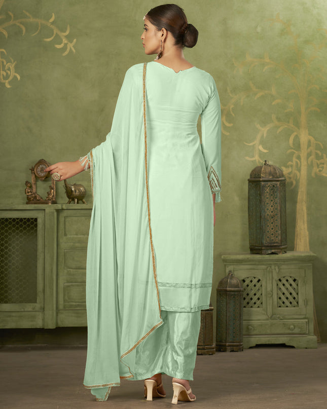 Sea Green Georgette Embroidered Palazzo Suit