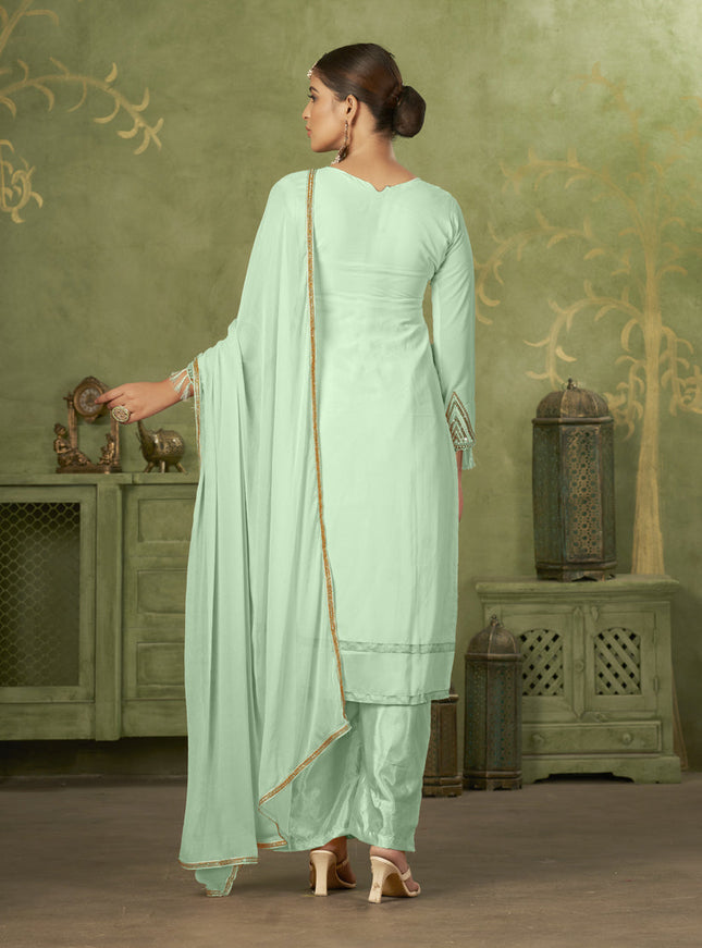 Sea Green Georgette Embroidered Palazzo Suit