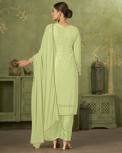 Pista Green Georgette Embroidered Palazzo Suit
