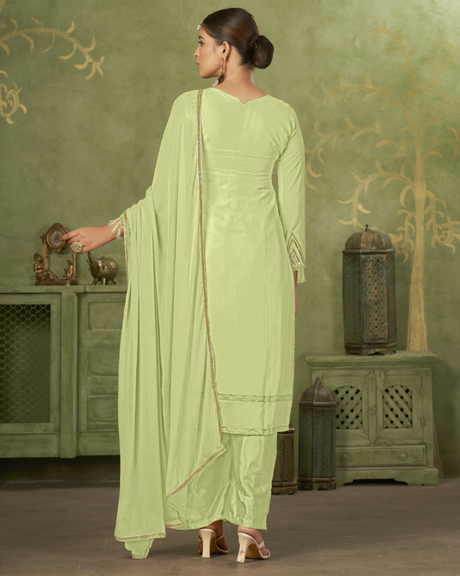 Pista Green Georgette Embroidered Palazzo Suit
