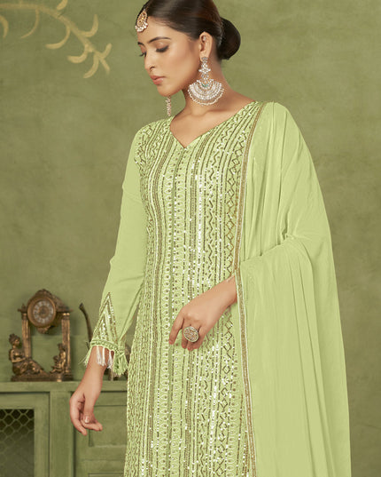 Pista Green Georgette Embroidered Palazzo Suit