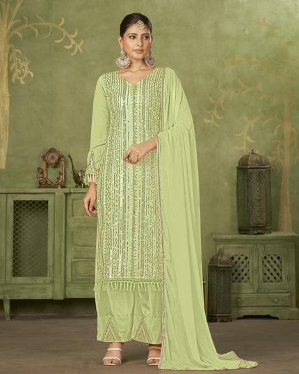 Pista Green Georgette Embroidered Palazzo Suit