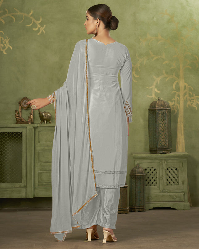 Grey Georgette Embroidered Palazzo Suit