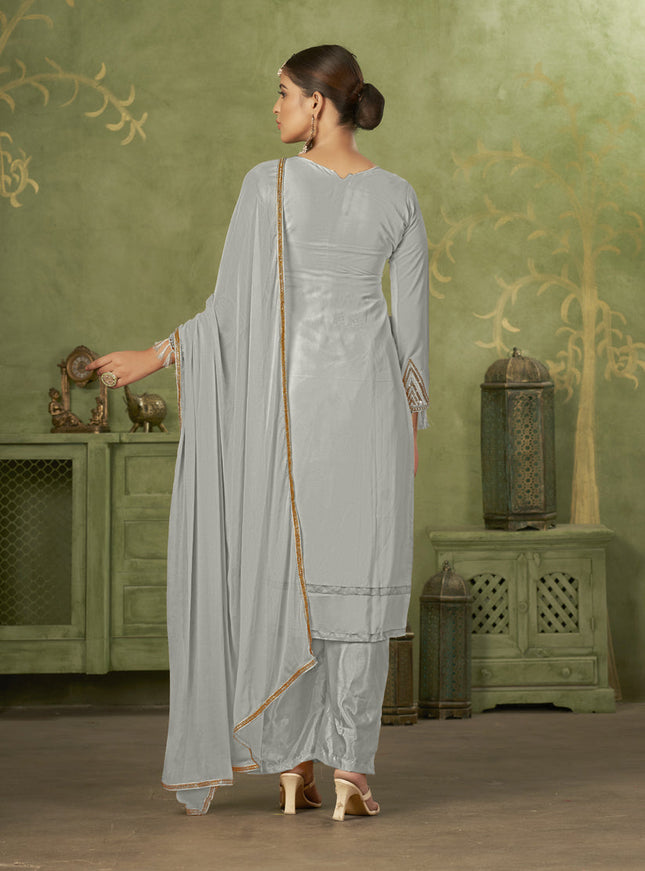 Grey Georgette Embroidered Palazzo Suit