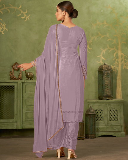 Purple Georgette Embroidered Palazzo Suit