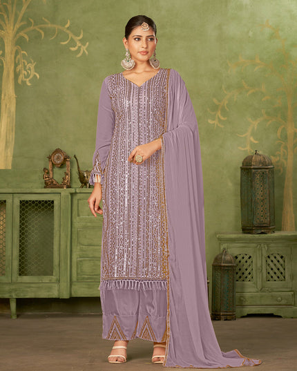 Purple Georgette Embroidered Palazzo Suit