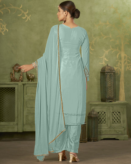 Sky Blue Georgette Embroidered Palazzo Suit