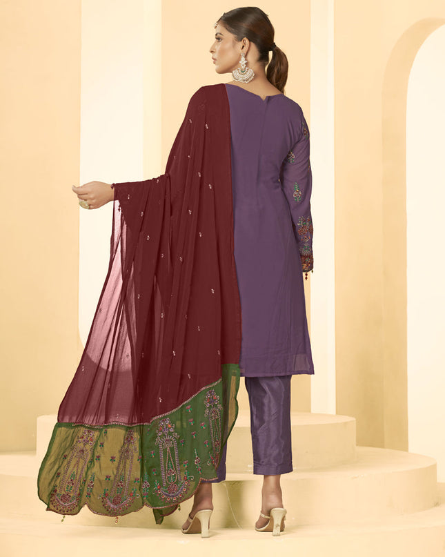 Purple Georgette Embroidered Salwar Kameez Suit