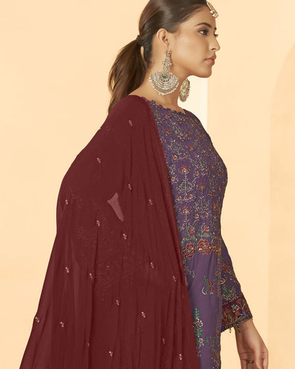 Purple Georgette Embroidered Salwar Kameez Suit