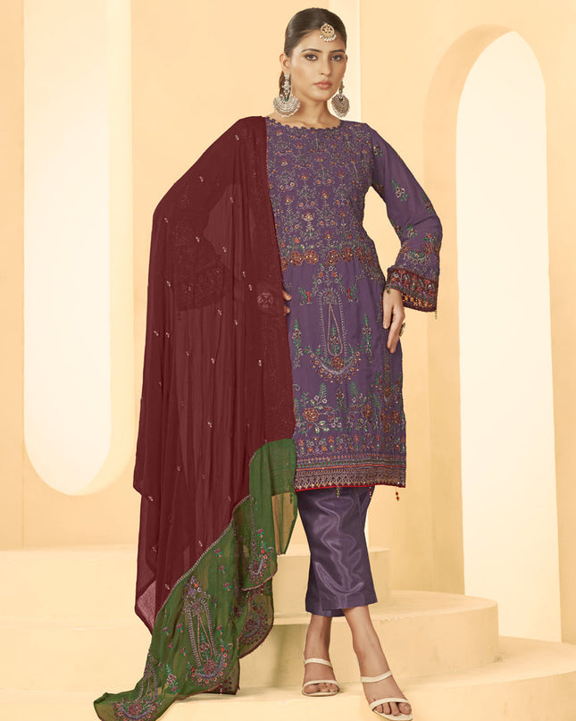 Purple Georgette Embroidered Salwar Kameez Suit