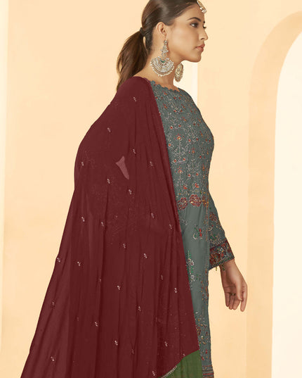 Grey Georgette Embroidered Salwar Kameez Suit