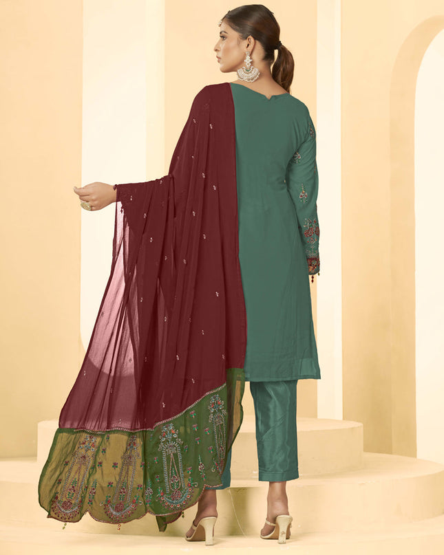 Green Georgette Embroidered Salwar Kameez Suit