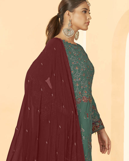 Green Georgette Embroidered Salwar Kameez Suit