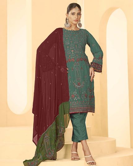 Green Georgette Embroidered Salwar Kameez Suit