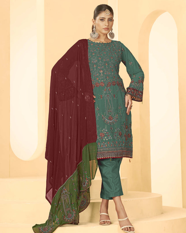 Green Georgette Embroidered Salwar Kameez Suit