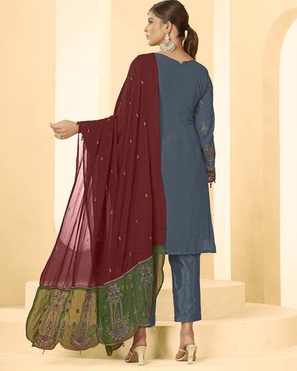 Blue Georgette Embroidered Salwar Kameez Suit