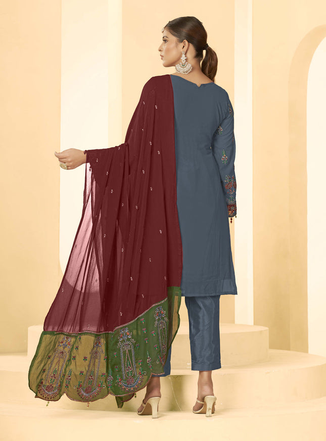 Blue Georgette Embroidered Salwar Kameez Suit