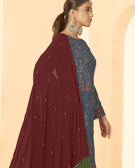 Blue Georgette Embroidered Salwar Kameez Suit